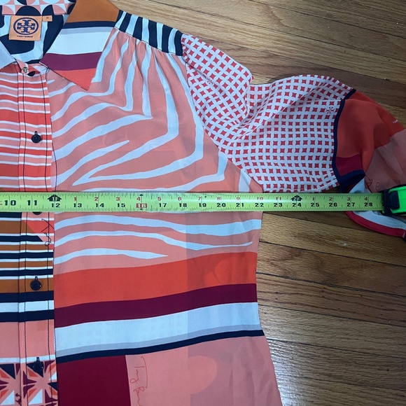 Tory Burch Silk Patchwork Branded Blouse Size 14 $385 - Picture 13 of 16